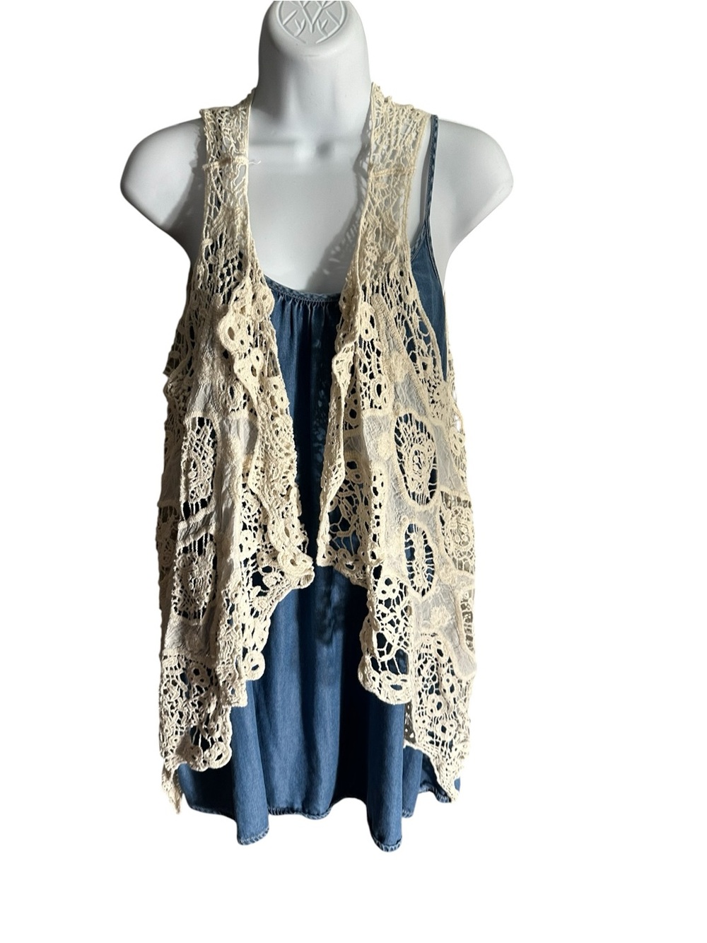 Boho Crochet Overlay Vest    LG/GR/GR01